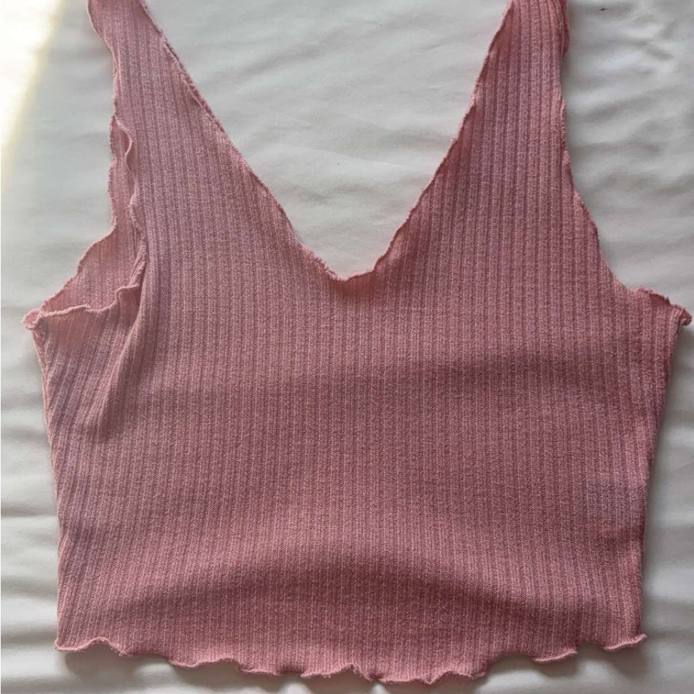 Pink Ribbed Sleeveless Crop Tank Top